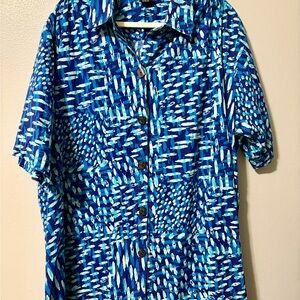 OP Vibrant Blue and White Men's Button-Down Shirt‎